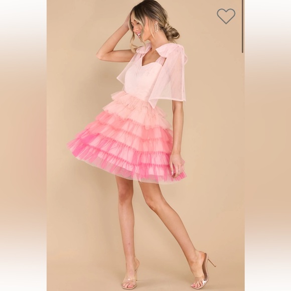 Aura Dresses & Skirts - Red Dress Aura Chic Little Thing Pink Tiered Tulle Mini  Valentine Dress NWT